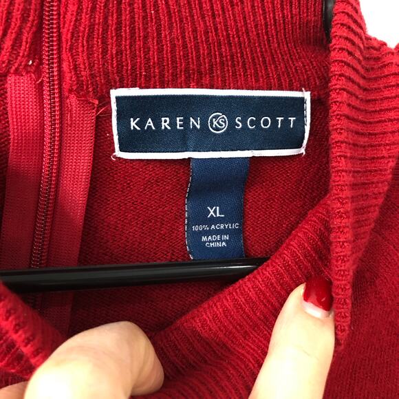 Karen Scott red sweater with zippered back size XL - Picture 3 of 5